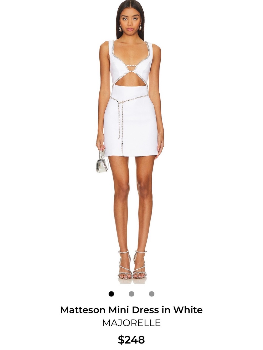 MAJORELLE White Cutout Mini Dress with Studded Chain